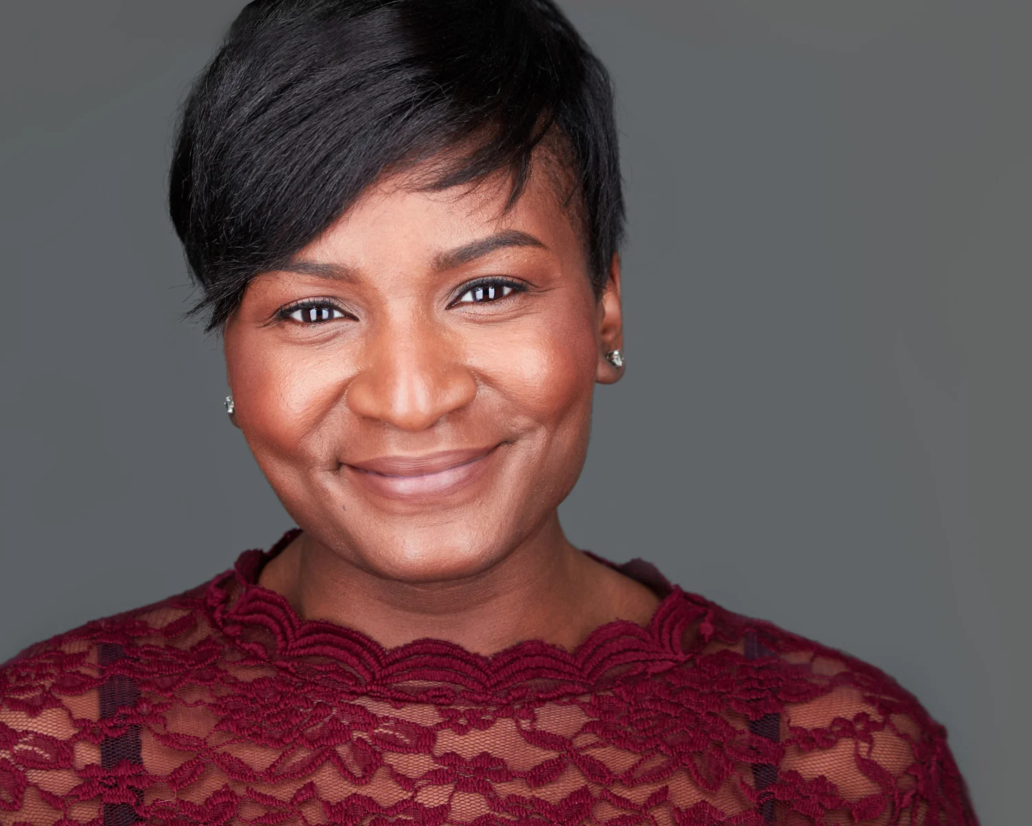 Actress headshot Philadelphia grey background - theatrical portrait for casting