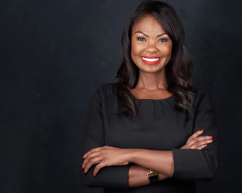 Marketing professional on dark background