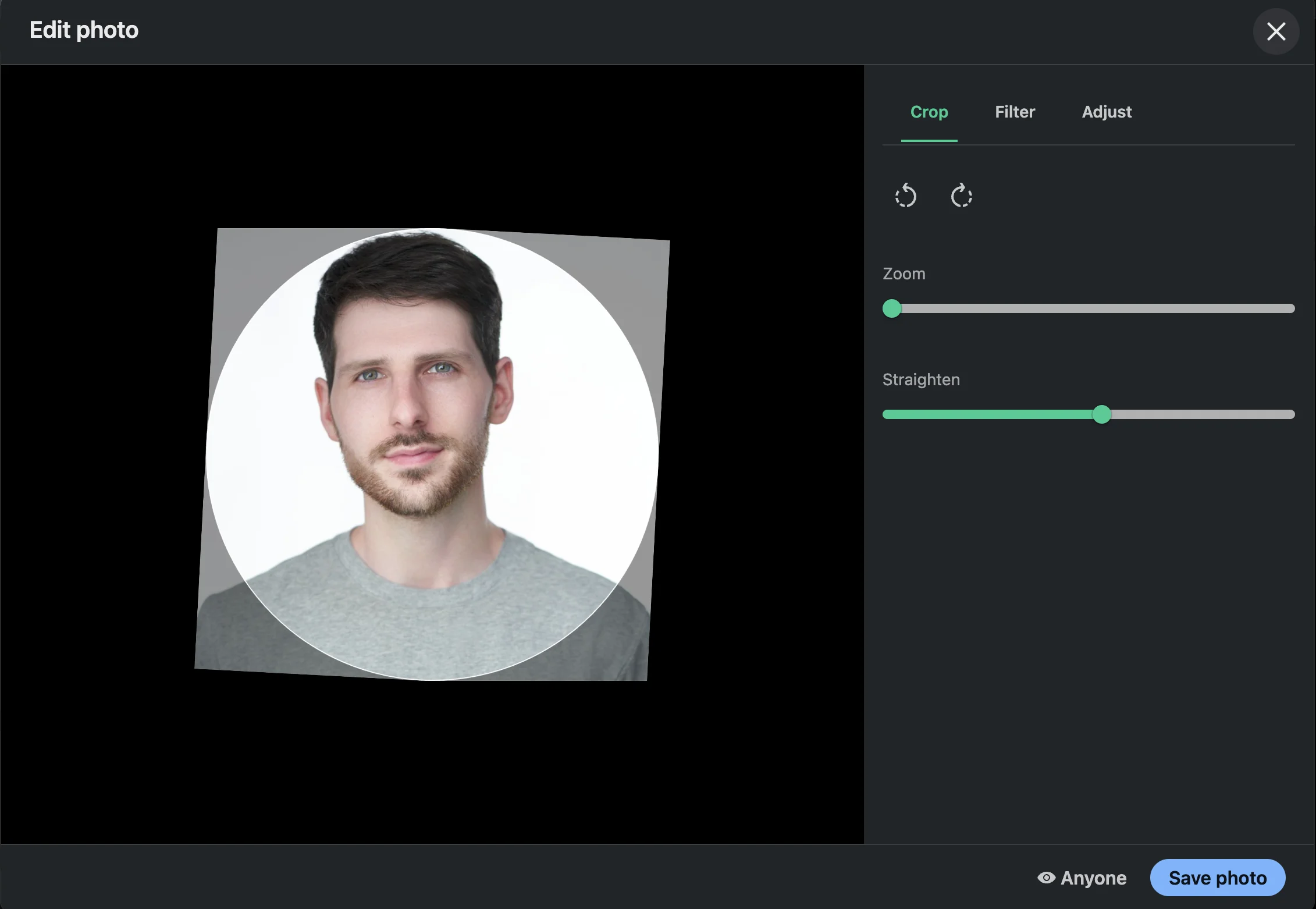 LinkedIn profile photo circular crop preview showing proper framing within the circular frame