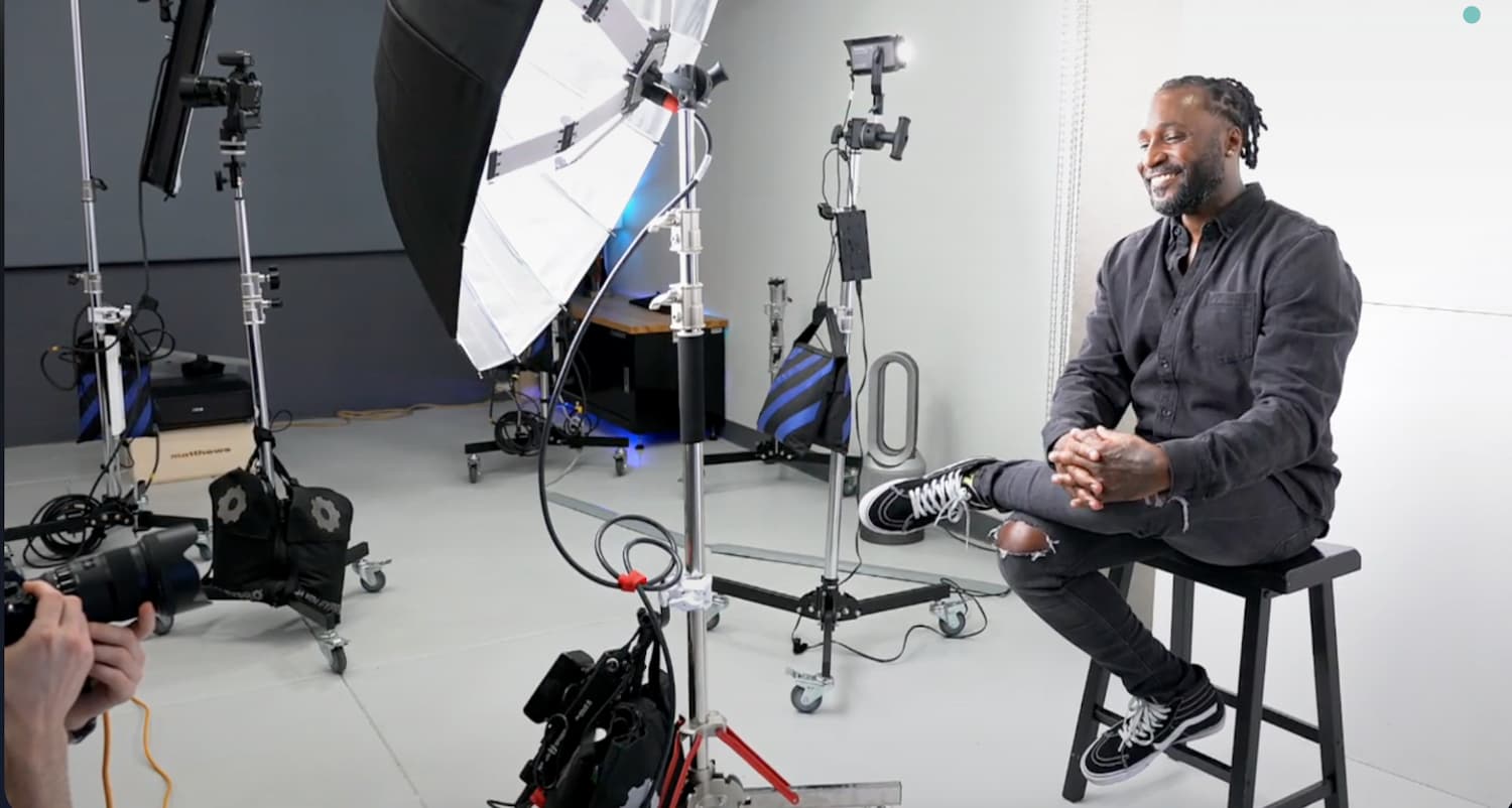 Client having a good time during headshot session