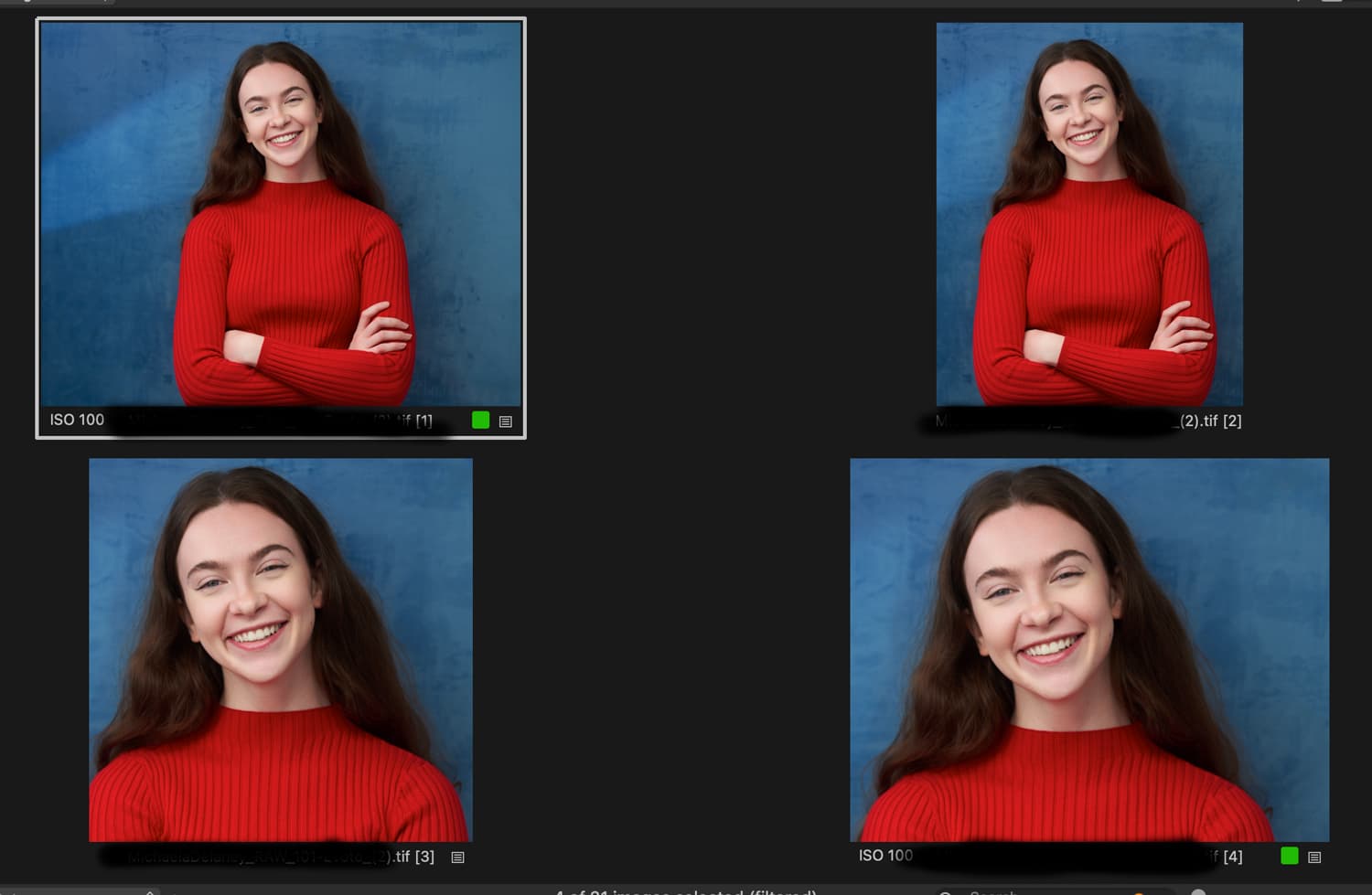 Four different crops of the same professional headshot showing versatility for different platforms